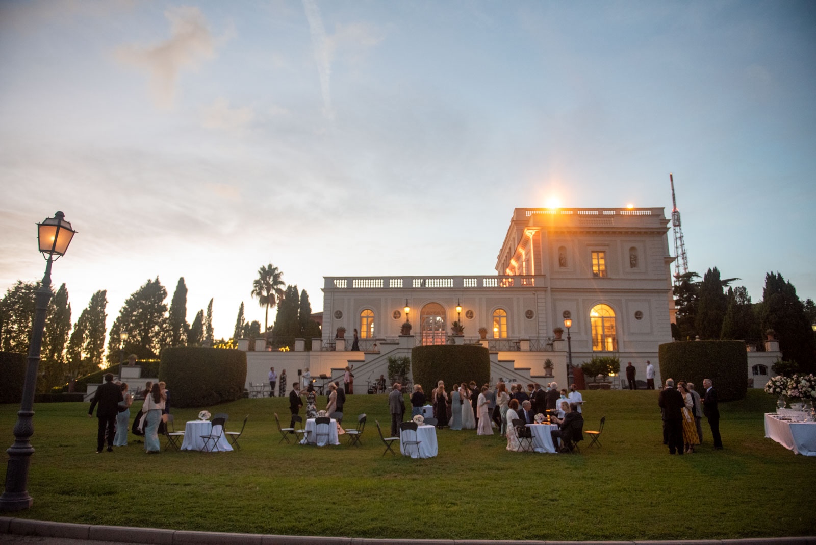 Cocktail hour in Villa Miani's Gardens