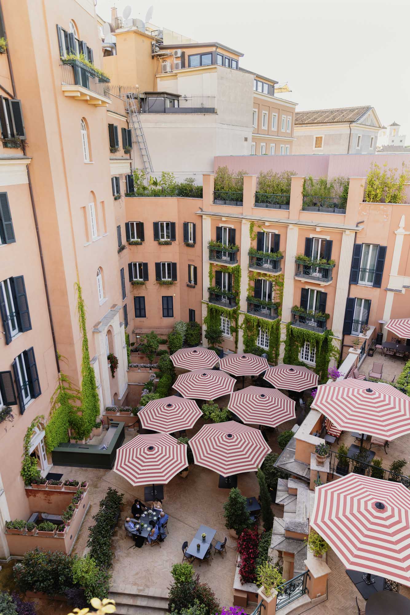 view of the courtyard of hotel de la ville from the terrace