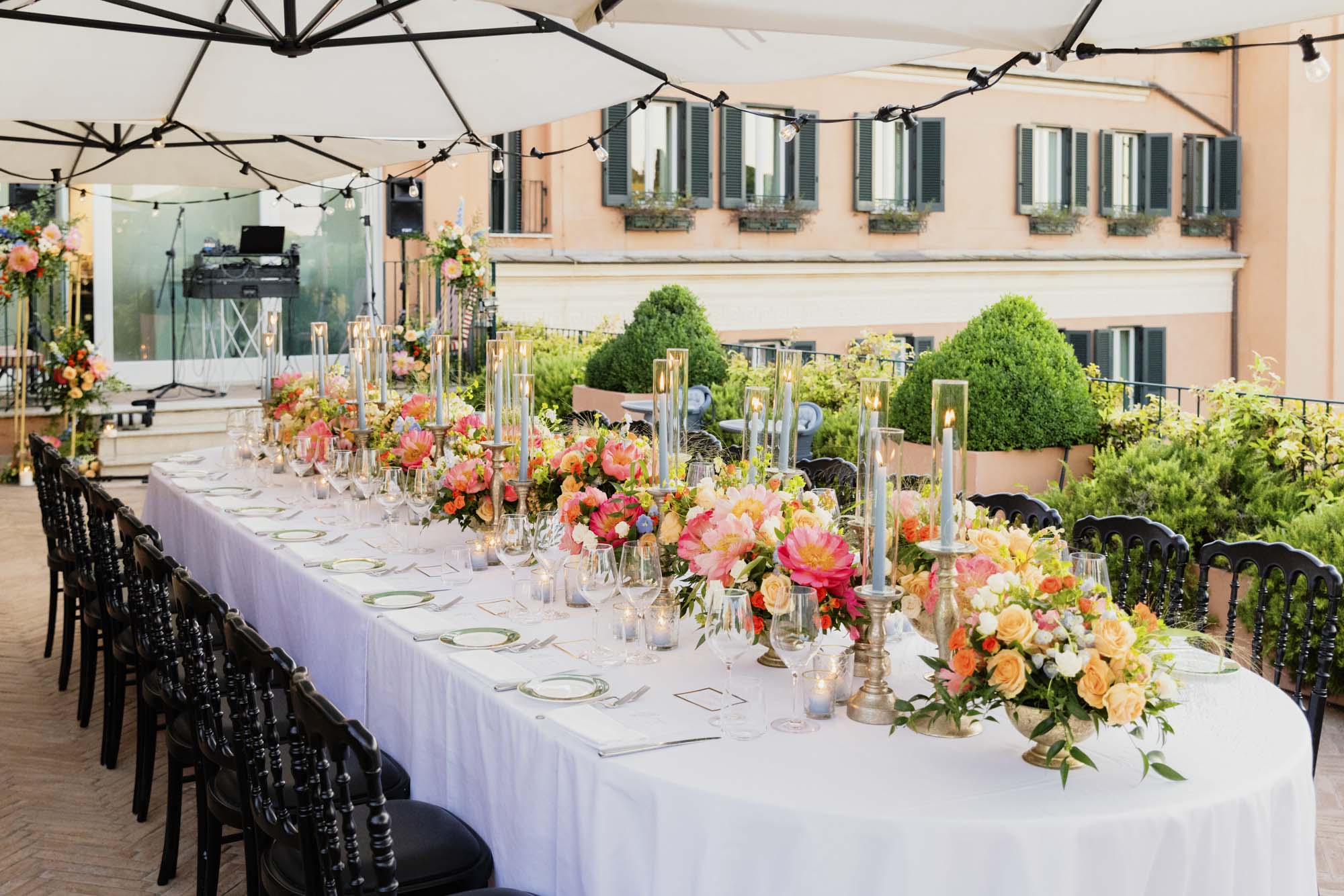 long table for vow renewal at Hotel de la Ville