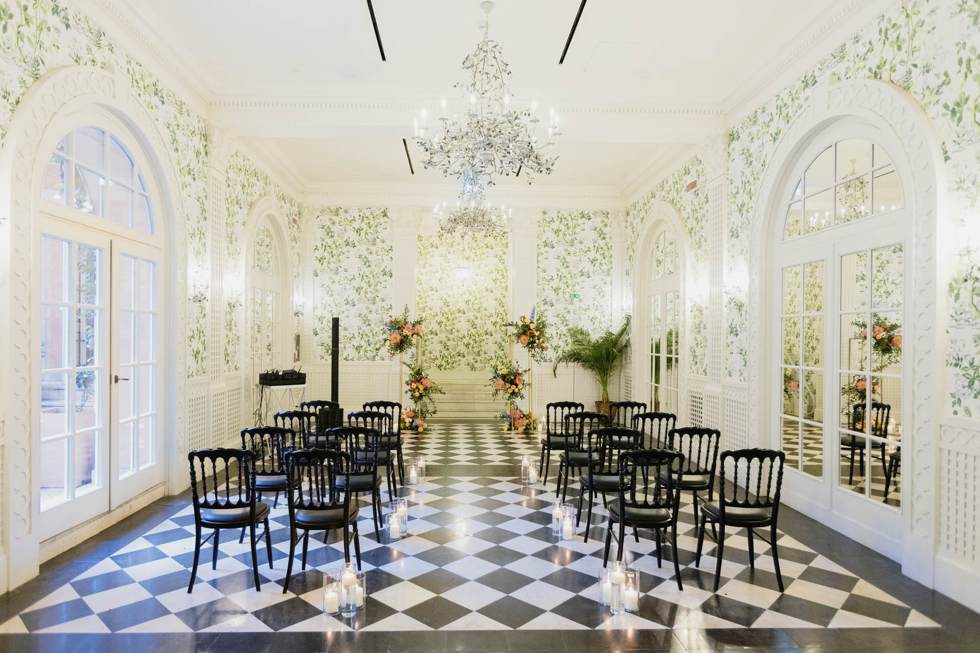 ivy room at hotel de la ville set up for vow renewal ceremony